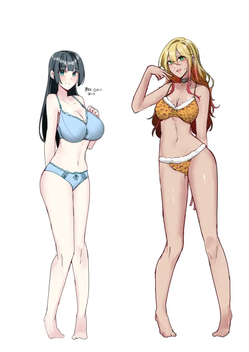 Image blush,bow,breasts,clothing,female,female_only,human,long_hair,open_clothes,open_mouth,smile,2girls,bangs,black_hair,blue_eyes,blunt_bangs,multiple_girls,navel,choker,bra,panties,underwear,barefoot,cleavage,blonde_hair,green_eyes,original,original_character,bow_panties,leopard_print,leopard_print_bra,close_rim_open,gyaru,blue_panties,panty_peek,leopard_print_panties,bow_bra,matching_underwear,blue_bra,blonde_to_pink_hair