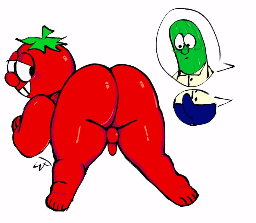 Image white_background,male,nude,penis,ass,big_ass,thick_thighs,humanoid,watermark,2boys,male/male,male_only,yaoi,balls,naked,gay,self_upload,all_fours,chubby,boner,red_body,animate_inanimate,kappi0,loaltoff,fruit,cucumber,cursed,vegetable,bob_the_tomato,joke_art,larry_the_cucumber,tomato,veggietales