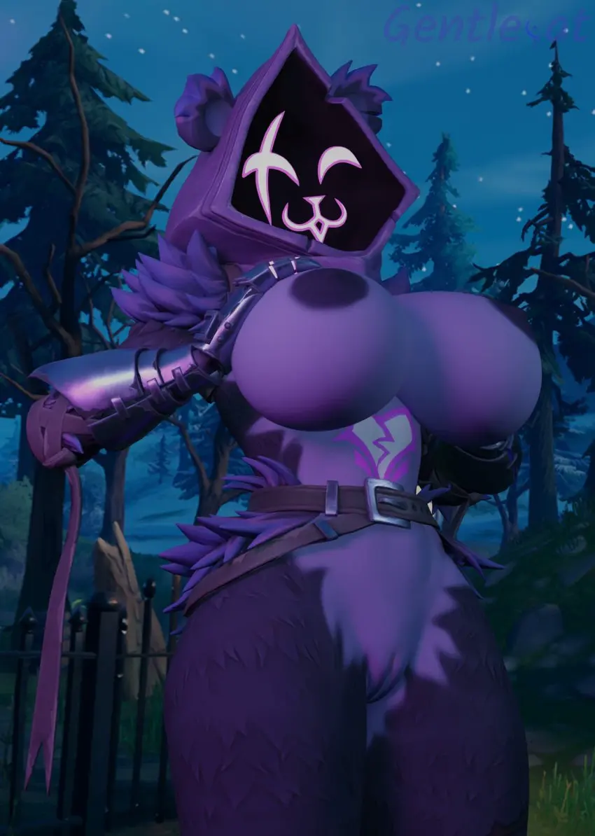 Image 1girls,big_breasts,breasts,exposed_breasts,female,looking_at_viewer,nipples,smile,solo,standing,pussy,belly,fortnite,raven_team_leader,tagme,naked,gentlecat,busty,3d,night,fur,3d_(artwork),:3,narrowed_eyes,purple_body,tree,bear_ears,hood,hood_up,scar,exposed_pussy,forest,showing_off,purple_nipples,scar_across_eye