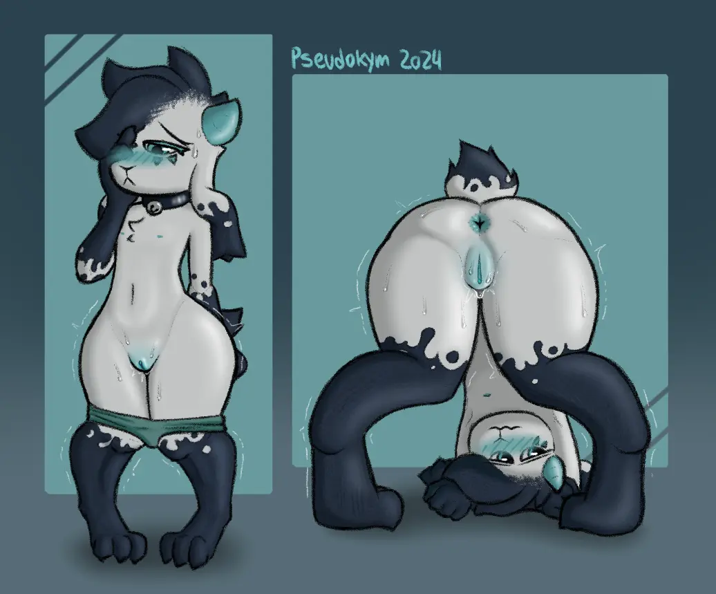 Image blush,clothing,solo,blue_eyes,nude,pussy,sweat,tail,panties,underwear,ass,sweaty_butt,thick_thighs,intersex,wide_hips,digital_media_(artwork),anthro,anus,trembling,presenting,genital_fluids,collar,bodily_fluids,fur,genitals,mammal,2024,blue_body,white_body,cuntboy,presenting_hindquarters,ass_up,blue_fur,flat_chested,bovid,tuft,white_fur,presenting_pussy,presenting_anus,shaking,vaginal_fluids,caprine,goat,collar_only,tail_tuft,tremble_spikes,body_blush,pussy_blush,panties_around_legs,clothing_around_legs,underwear_around_legs,pseudokym,reimy_(kim_trello)