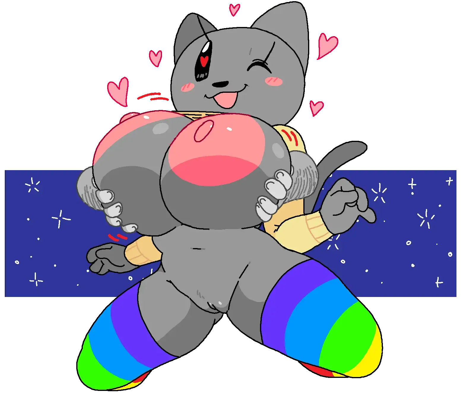 Image blush,breasts,female,nipples,heart-shaped_pupils,pussy,areolae,anthro,tagme,stockings,cat_tail,breast_grab,feline,topwear,transparent_background,dream-cassette,hoshime,nyan_cat