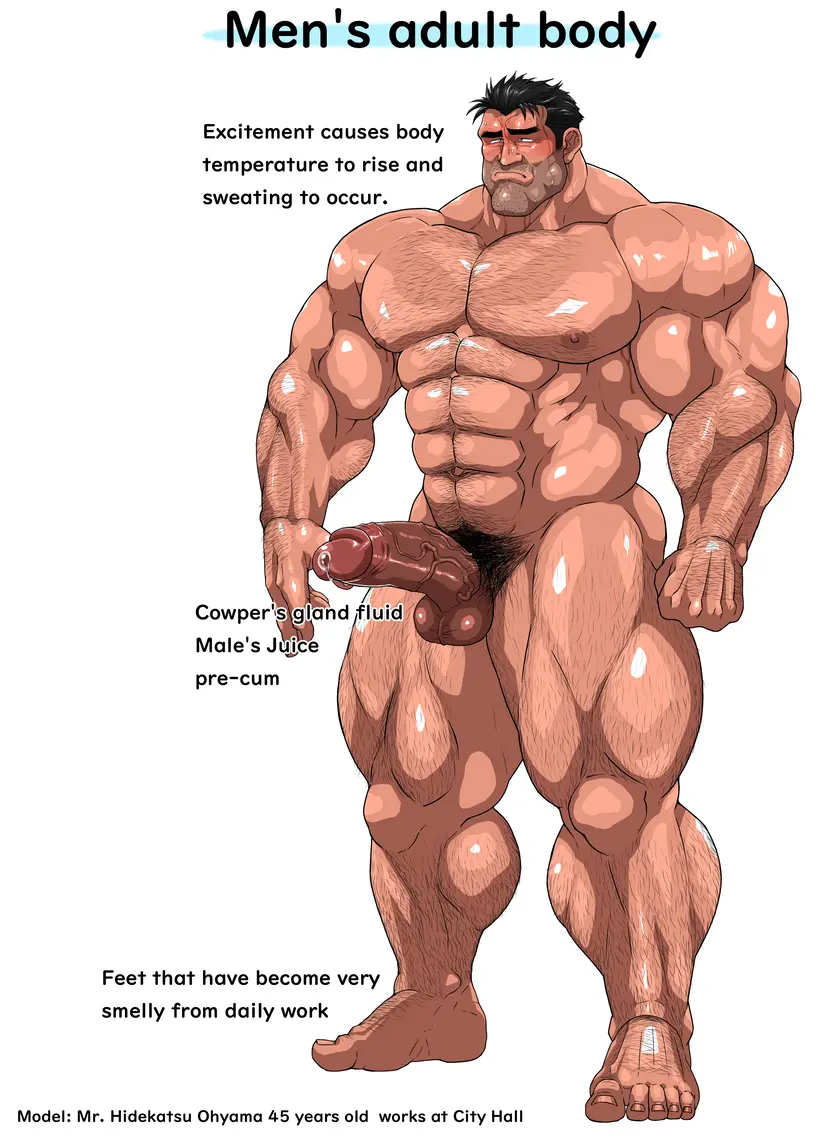 Image solo,male,nude,penis,erection,muscular,male_only,yaoi,balls,text,bara,precum,solo_male,boner,muscles,body_hair,hitenmaru