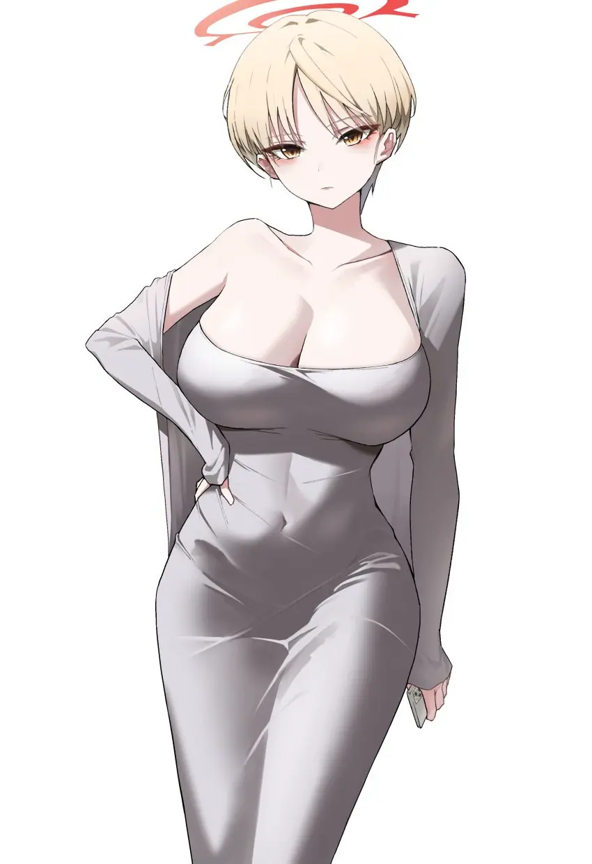 Image 1girls,big_breasts,breasts,female,large_breasts,white_background,short_hair,blue_archive,voluptuous,cleavage,huge_breasts,dress,artist_request,busty,curvy,curvy_body,curvy_female,curvy_figure,curvaceous,dongtan_dress,very_short_hair,red_winter_federal_academy_student,marina_(blue_archive),red_winter_office_(blue_archive),omotta_yori
