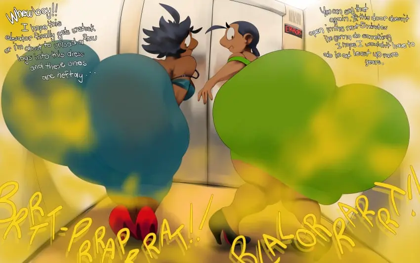 Image female,2girls,multiple_girls,ass,big_ass,bubble_butt,huge_ass,voluptuous,big_booty,dark_skin,milf,text,tagme,curvy,mature_female,dark-skinned_female,mother,english_text,mother_and_daughter,blue_dress,elevator,fart,fart_cloud,fart_fetish,farting,indian,indian_female,green_dress,red_high_heels,barrybbeesly,pannom_(barrybbeesly),sabahda
