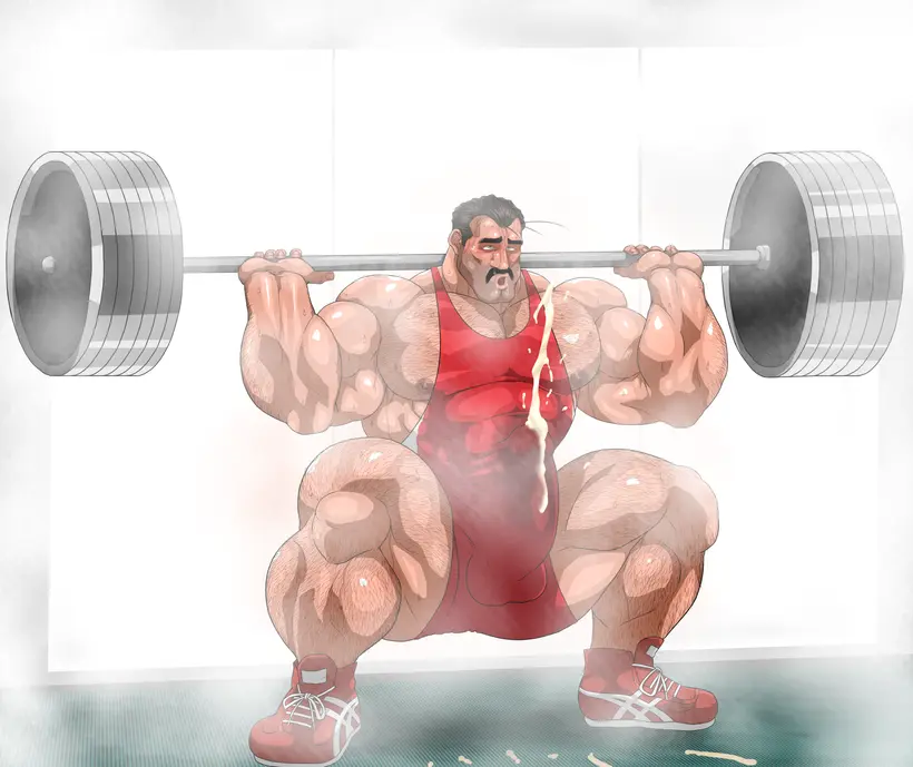 Image solo,cum,male,penis,sweat,erection,muscular,male_only,yaoi,balls,bara,erection_under_clothes,orgasm,sweating,solo_male,boner,muscles,cum_through_clothes,facial_hair,moustache,musk,singlet,weightlifting,hitenmaru