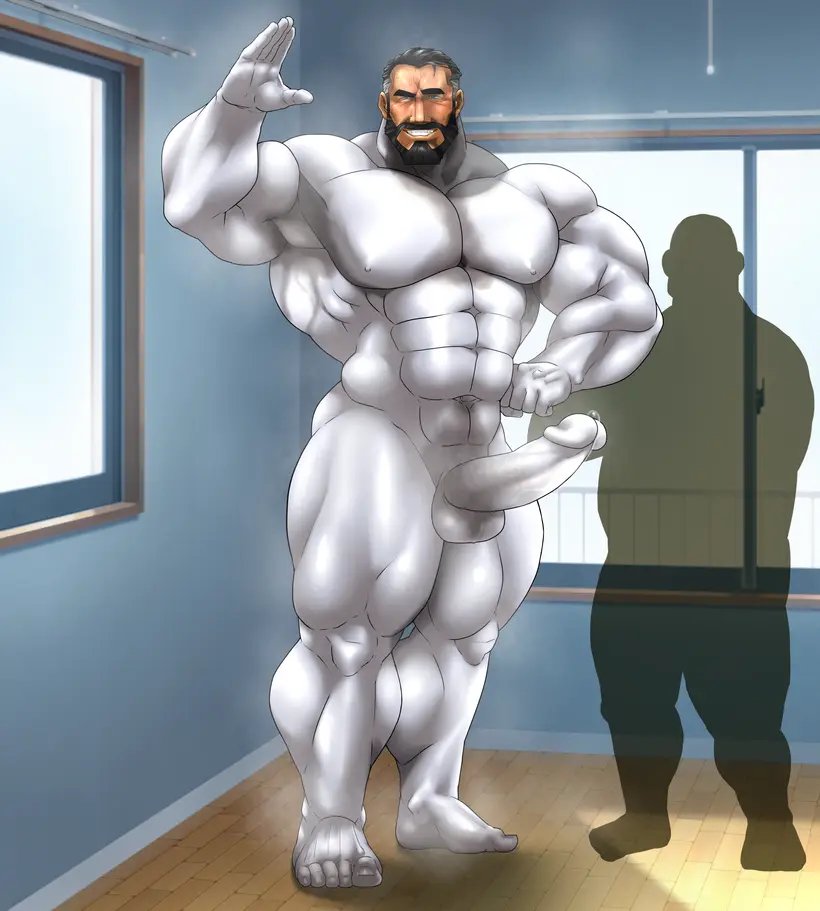 Image male,penis,sweat,erection,muscular,male_only,yaoi,balls,bara,erection_under_clothes,sweating,bodysuit,boner,beard,muscles,facial_hair,musk,sweat_stain,hitenmaru