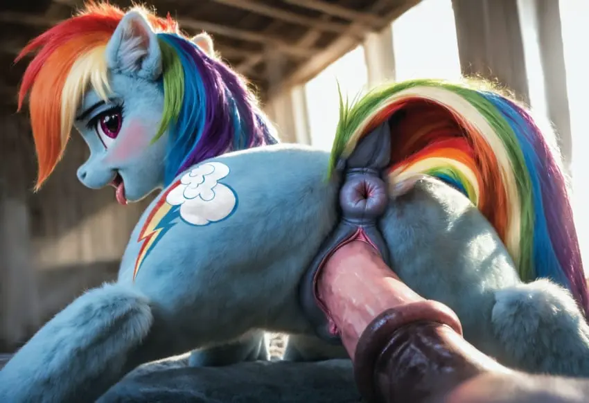 Image 1girls, female, 1boy, male, penis, pussy, tail, furry, sex, ai_generated, anus, realistic, fur, friendship_is_magic, hasbro, my_little_pony, blue_fur, animal_genitalia, animal_penis, feral, animal_pussy, cutie_mark, equine_genitalia, equine_pussy, rainbow_dash_(mlp), equid, equine, horse, pegasus, pony, quadruped, rainbow_hair, equine_penis, equine_anus, dock