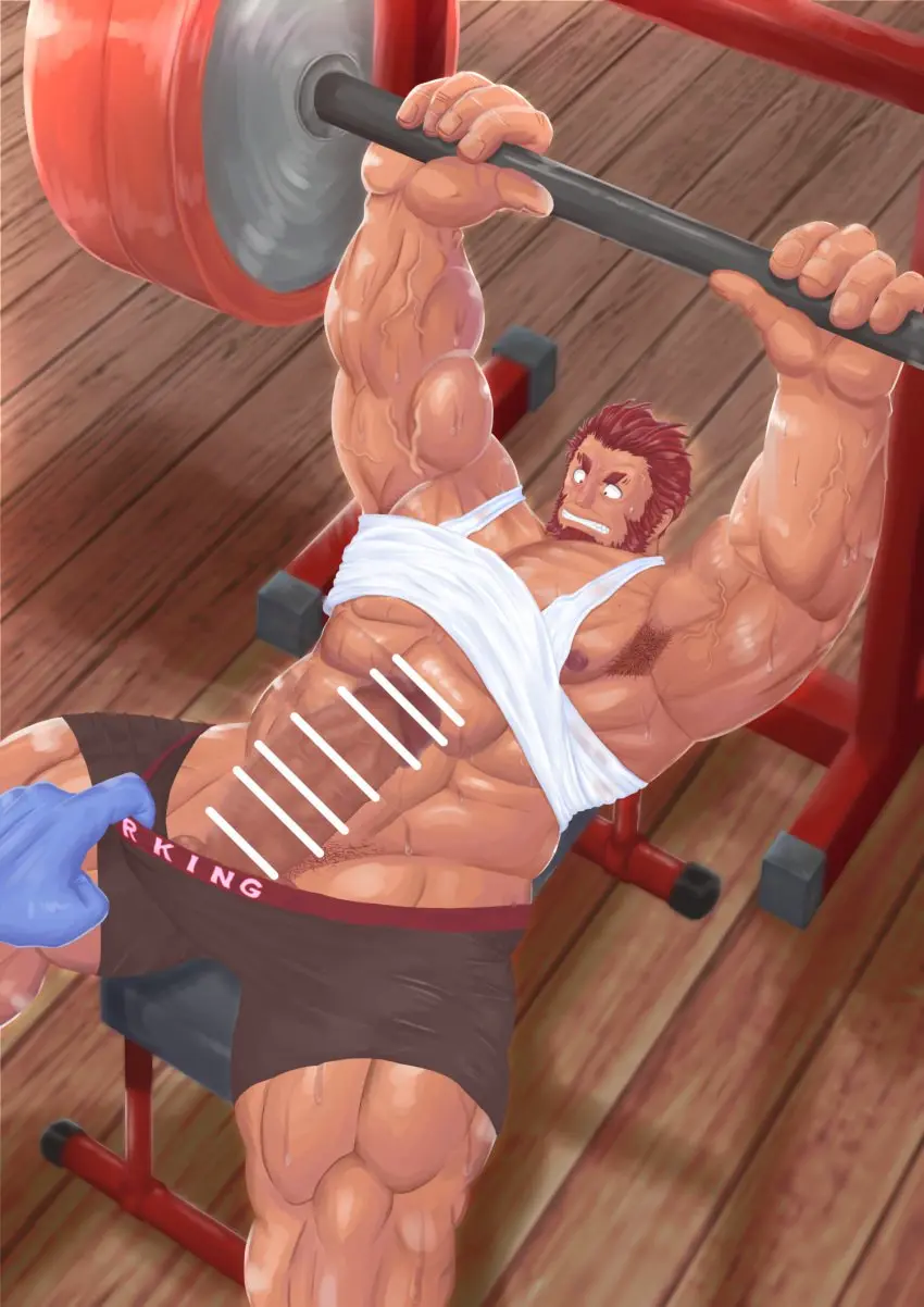 Image highres,red_eyes,1boy,male,penis,short_hair,sweat,lying,on_back,red_hair,underwear,erection,veins,dark-skinned_male,dark_skin,muscular,muscular_male,armpits,male_only,yaoi,solo_focus,huge_cock,from_above,censored,bara,bar_censor,see-through,clothes_lift,shirt_lift,male_focus,boner,tank_top,pectorals,fate_(series),beard,facial_hair,full_beard,large_pectorals,armpit_hair,boxers,mature_male,wide-eyed,very_sweaty,disembodied_limb,girthy_penis,barbell,veiny_arms,genta_iwayama,thick_beard,thick_navel_hair,male_underwear,male_underwear_pull,weightlifting,white_tank_top,iskandar_(fate),sweaty_clothes,black_male_underwear,bench_press,fate/zero,exercising