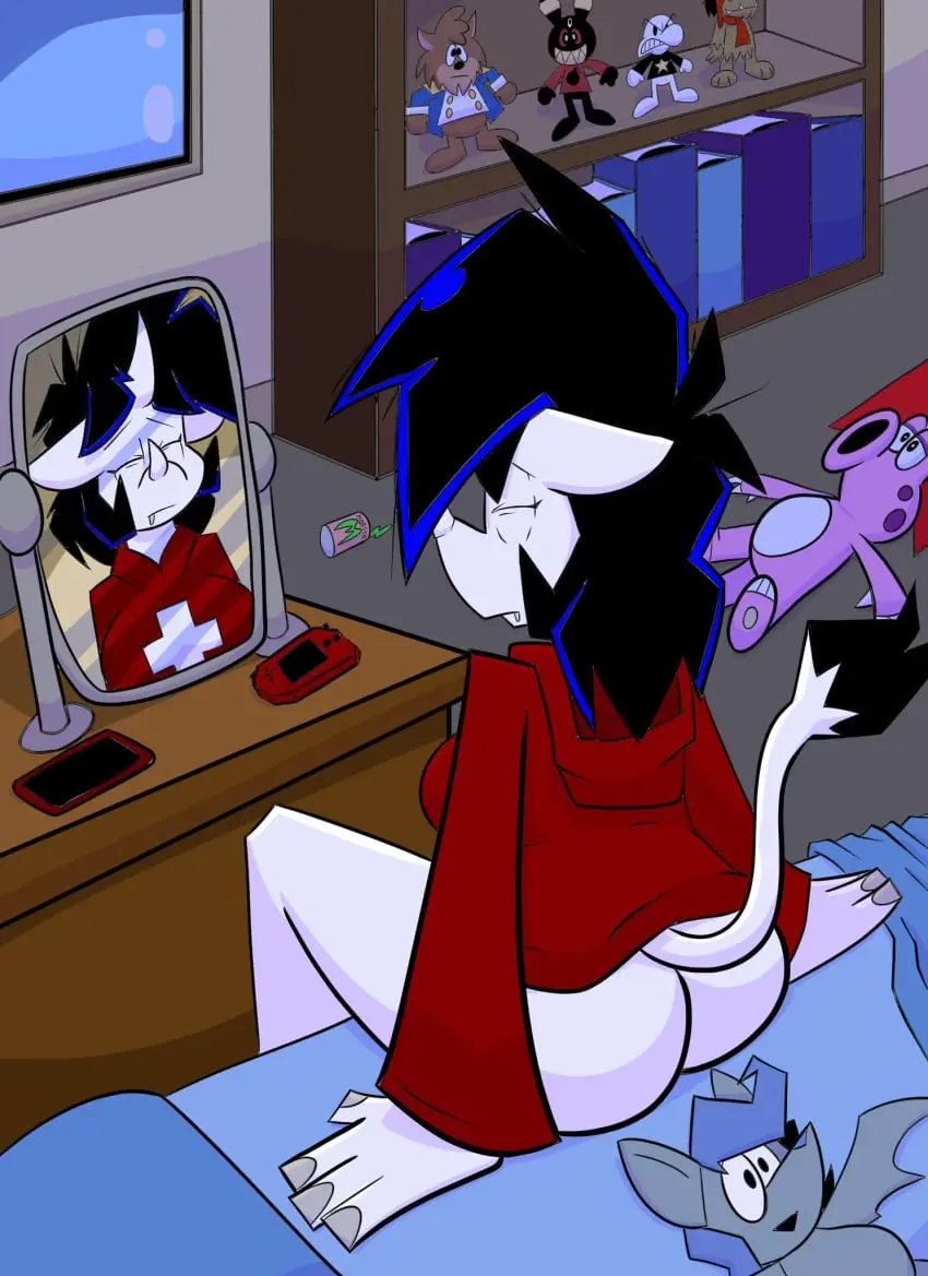 Image 1girls,female,ass,anthro,tagme,closed_eyes,mario_(series),bottomless,hoodie,waking_up,birdetta,birdo,pembrokewkorgi