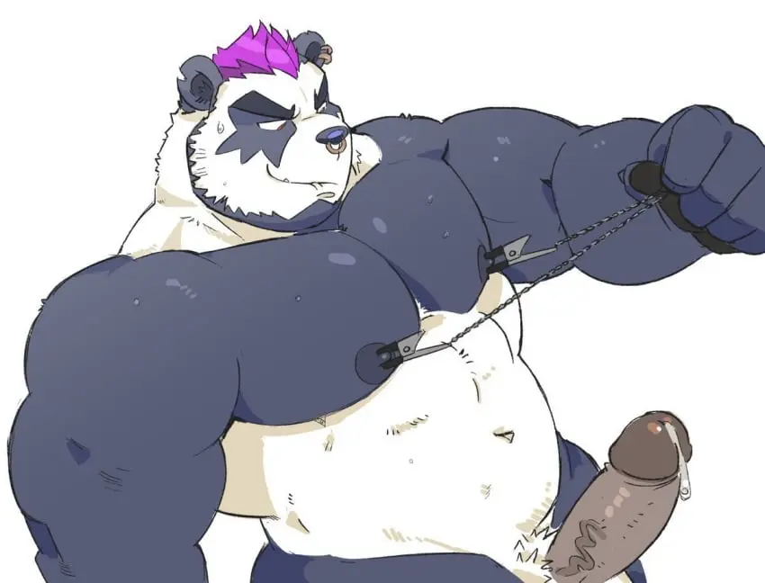 Image nipples,1boy,cum,male,penis,furry,big_penis,muscular,cum_leaking,veiny_penis,big_muscles,beard,dyed_hair,panda,big_pecs,pierced_nose,pierced_ears,unknown_source,hairy_cock,dylan_(saltypoundcake),saltypoundcake,spookeedoo