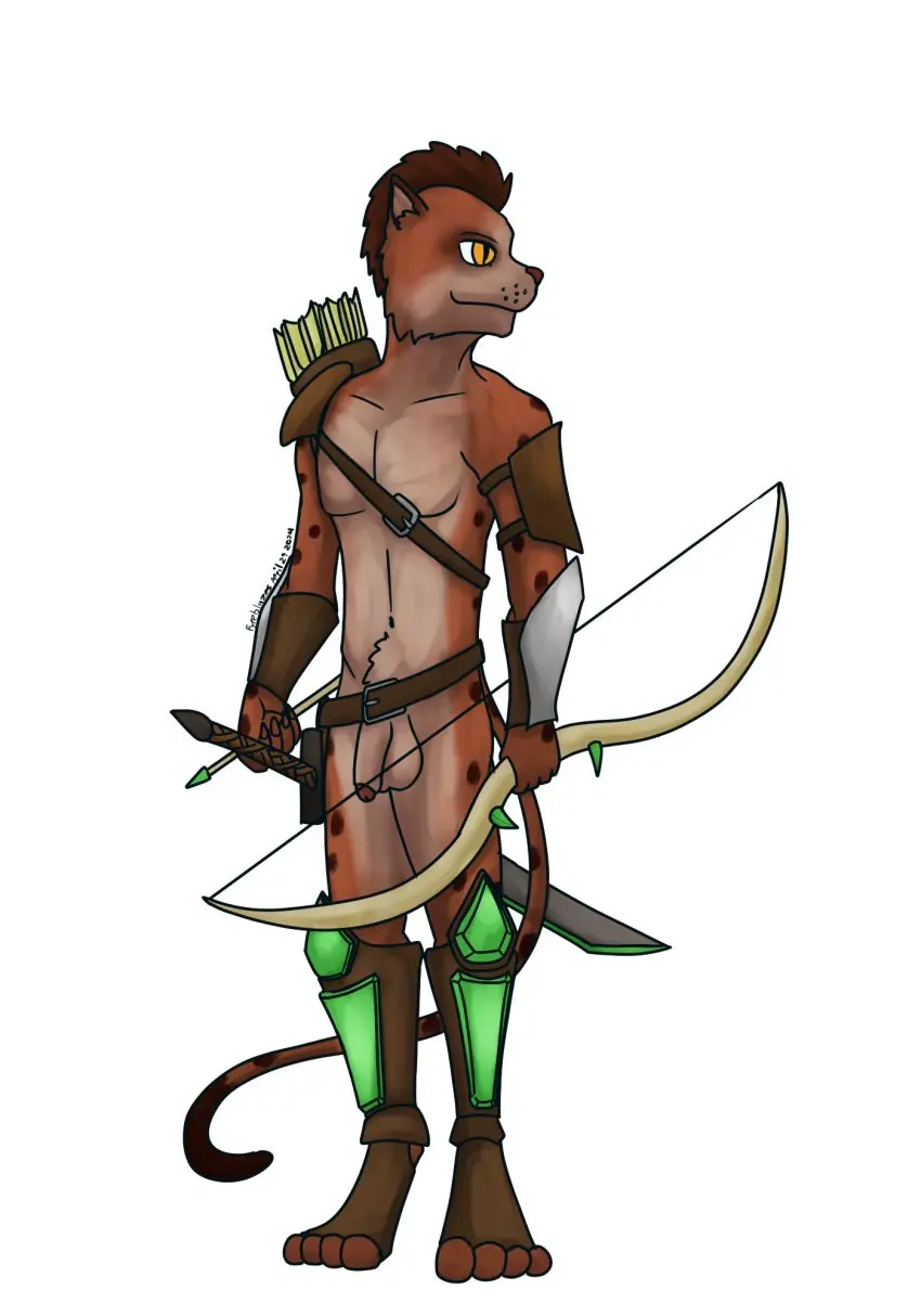 Image clothing,hi_res,solo,male,male_only,anthro,footwear,fur,mammal,feline,weapon,felid,red_body,armor,bow_(weapon),quiver_(object),ranged_weapon,sword,bracers,red_fur,bethesda_softworks,microsoft,khajiit,melee_weapon,the_elder_scrolls,wristwear,fyreblazes,jbashaar