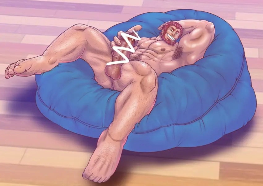 Image red_eyes,solo,1boy,male,nude,short_hair,red_hair,erection,dark-skinned_male,dark_skin,muscular,muscular_male,male_only,yaoi,completely_nude,spread_legs,censored,pubic_hair,bara,presenting,male_pubic_hair,male_focus,full_body,boner,pectorals,fate_(series),beard,facial_hair,full_beard,large_pectorals,hairy,armpit_hair,mature_male,thick_leg_hair,anal_hair,genta_iwayama,thick_beard,thick_navel_hair,iskandar_(fate),fate/zero,scribble_censor,foot_hair,inflatable_chair