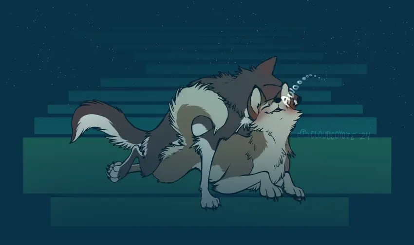 Image blush,female,hi_res,male,duo,sky,tan_body,night,canid,canine,canis,fur,mammal,wolf,black_nose,white_body,star,brown_fur,hybrid,tan_fur,brown_body,white_fur,feral,universal_studios,balto_(series),wolfdog,howl,aleu,aleu_(balto),cloudcoyote,taku_(balto),awoo,quave