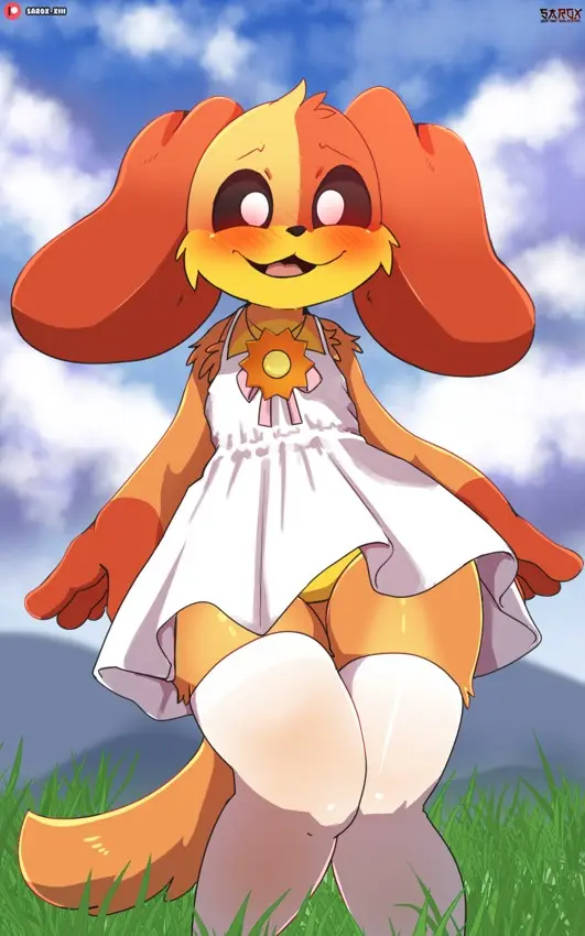 Image solo, 1boy, male, crossdressing, canine, furry_only, no_humans, critters_(poppy_playtime), poppy_playtime, poppy_playtime_(chapter_3), smiling_critters, dogday_(poppy_playtime), dancer
