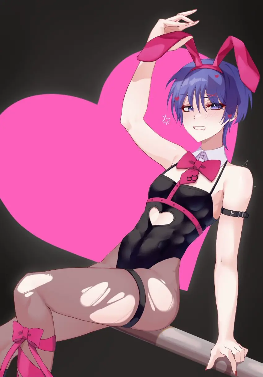 Image blush,bow,male,thick_thighs,thighs,femboy,male_only,sitting,bunny_ears,genshin_impact,trembling,tight_clothing,heart,blushing_at_viewer,bunnysuit,solo_male,annoyed,painted_nails,twink,bowtie,ripped_clothing,ripped_pantyhose,ripped_stockings,scaramouche_(genshin_impact),male_with_painted_nails,rabbit_hole_(vocaloid),rabbit_hole_(deco*27/caststation),chobonu