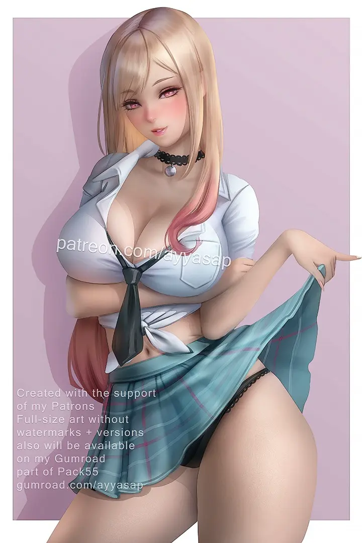 Image 1girls,breasts,female,female_only,human,large_breasts,long_hair,solo,choker,panties,blonde_hair,school_uniform,mature_female,miniskirt,skirt,uniform,long_fingernails,skirt_lift,gyaru,kitagawa_marin,sono_bisque_doll_wa_koi_wo_suru,sex_invitation,ayyasap