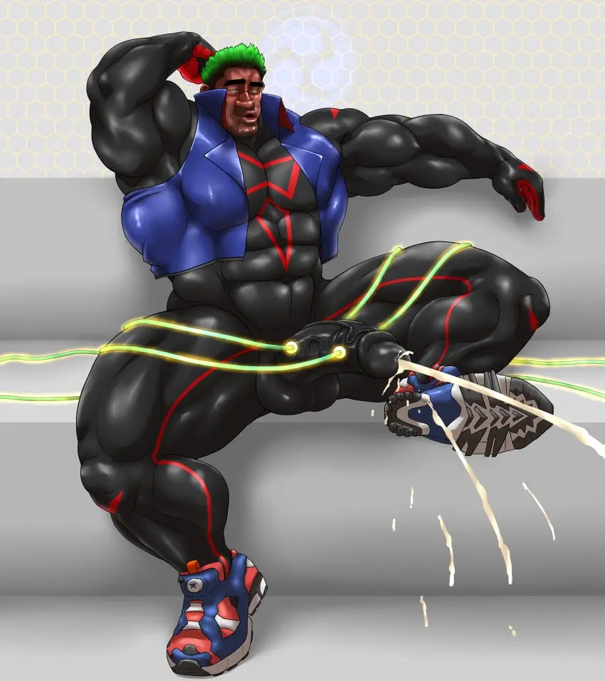 Image solo,cum,male,penis,erection,muscular,male_only,yaoi,balls,spread_legs,sitting,bara,erection_under_clothes,orgasm,solo_male,boner,muscles,costume,cum_through_clothes,flexing,hitenmaru