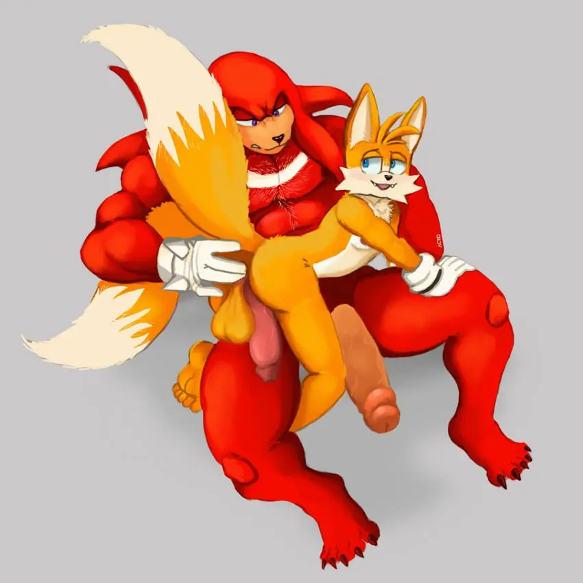 Image clothing, hi_res, nipples, simple_background, gloves, male, sex, duo, muscular, anal, anal_sex, male/male, male_only, balls, anthro, anus, gay, penetration, canid, canine, genitals, mammal, fingering, male_penetrating, sega, sonic_(series), sonic_the_hedgehog_(series), fox, handwear, male_penetrated, male_penetrating_male, anal_fingering, miles_prower, tails, tails_the_fox, echidna, knuckles_the_echidna, monotreme, aciidtron, miles_tails_prower