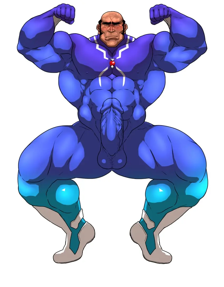 Image solo,male,penis,big_penis,erection,muscular,male_only,yaoi,balls,bara,erection_under_clothes,solo_male,boner,muscles,costume,flexing,hitenmaru