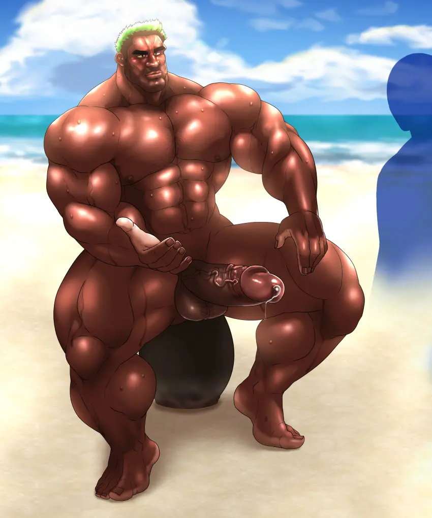 Image male, nude, penis, sweat, big_penis, erection, muscular, male_only, yaoi, balls, sitting, gay, bara, sweating, boner, muscles, hitenmaru