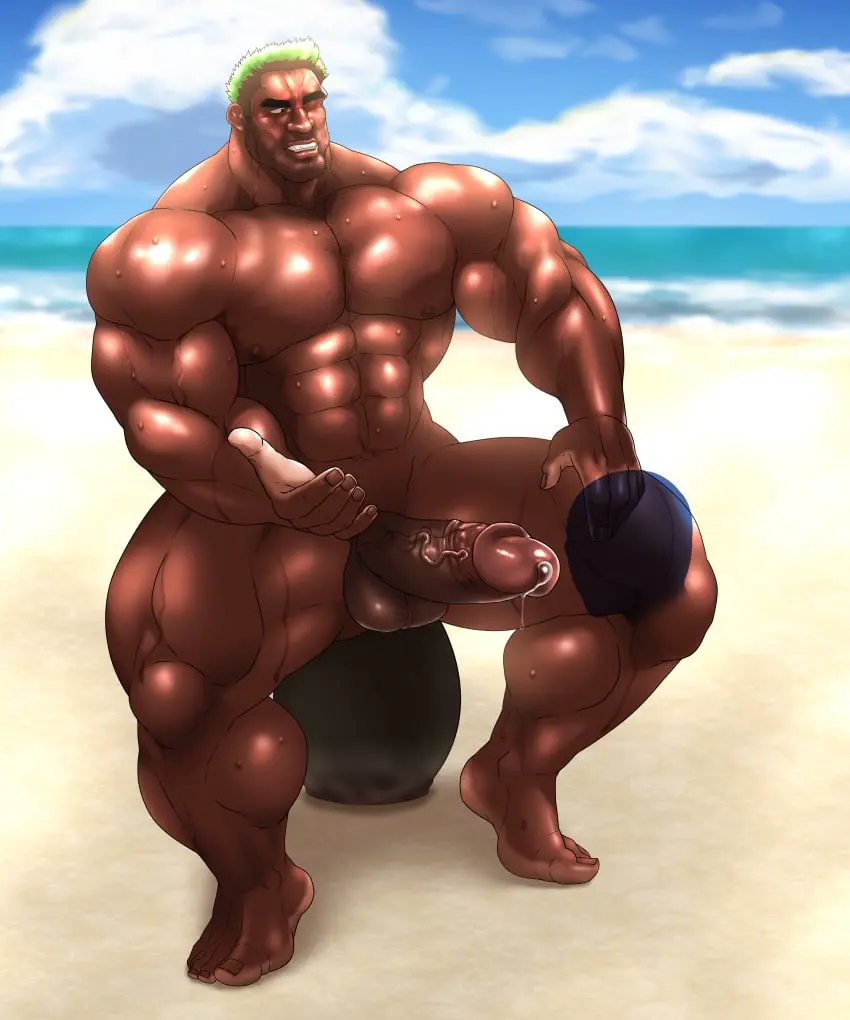 Image male, nude, penis, sweat, big_penis, erection, muscular, male_only, yaoi, balls, sitting, gay, bara, sweating, boner, muscles, hitenmaru