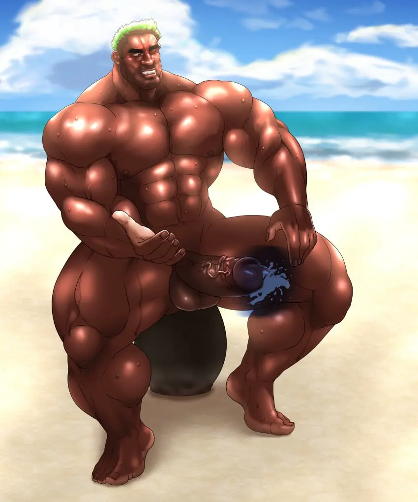 Image cum,cum_in_mouth,male,nude,oral,penis,sweat,big_penis,erection,muscular,male_only,yaoi,balls,sitting,gay,blowjob,bara,orgasm,sweating,boner,muscles,hitenmaru