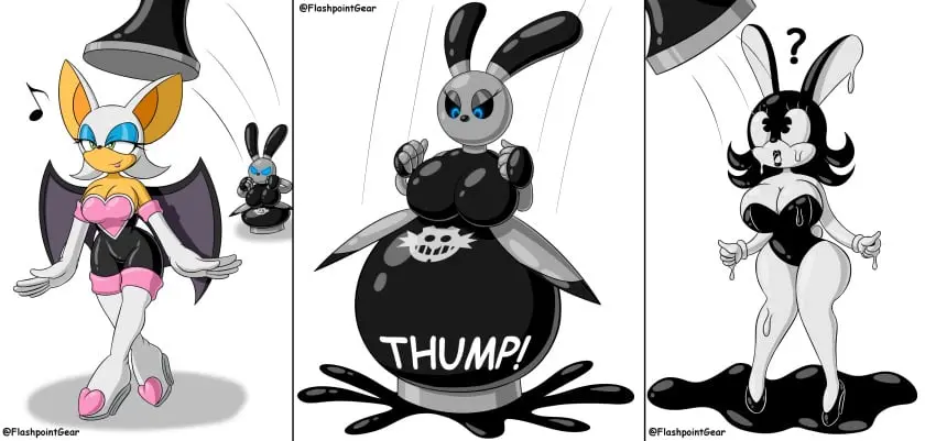 Image breasts,clothed,female,female_only,large_breasts,open_mouth,standing,animal_ears,black_hair,furry,huge_breasts,bunny_ears,bunny_girl,glowing_eyes,latex,alternate_costume,bottomless,lipstick,bunnysuit,sonic_(series),sonic_the_hedgehog_(series),femsub,transformation,femdom,breast_expansion,robot,robot_girl,bat_wings,rouge_the_bat,altered_common_sense,rubber,bimbofication,tech_control,symbol_in_eyes,ink,bat_girl,dazed,flashpoint_gear_(artist),toonification