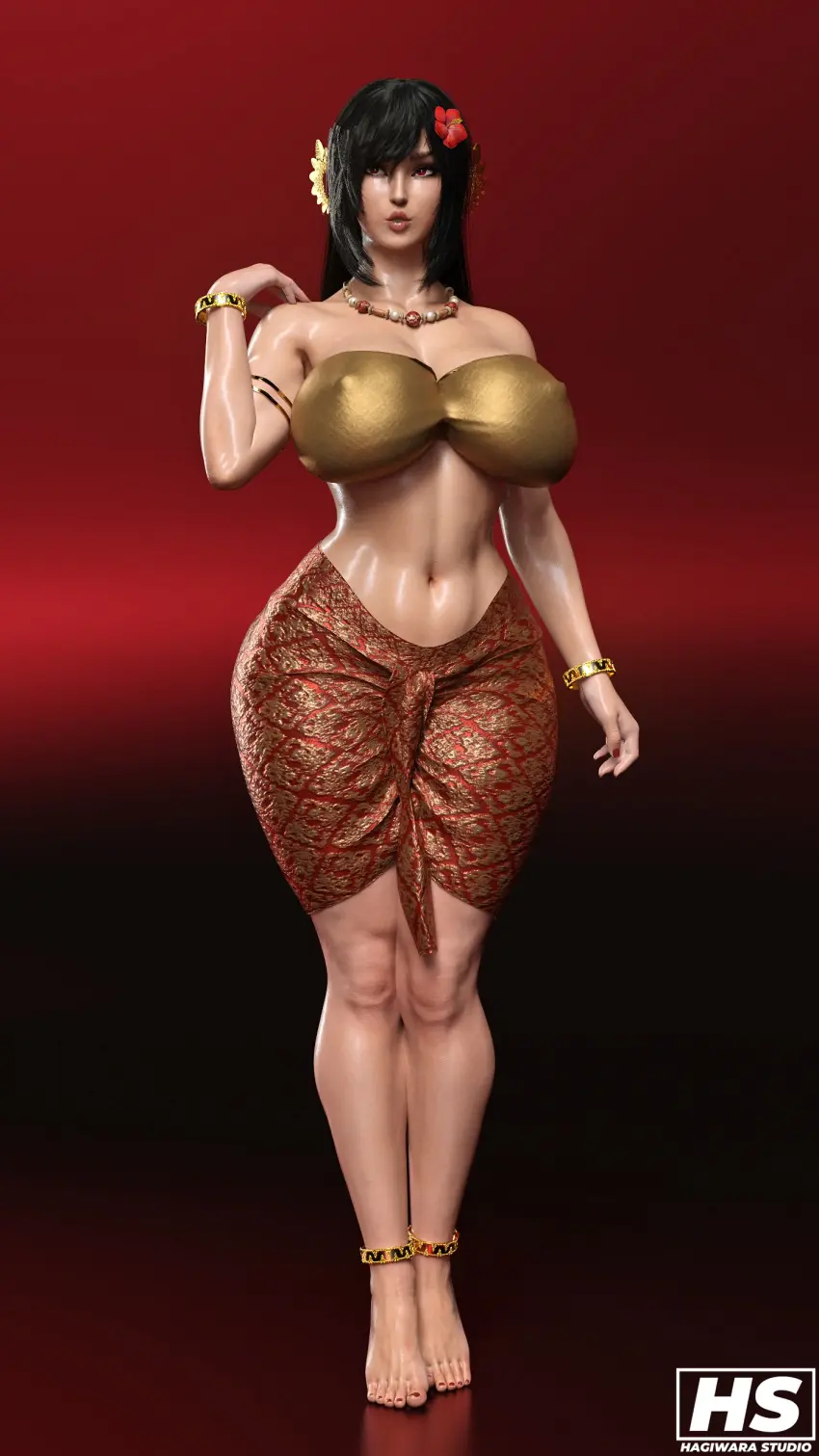 Image 1girls,big_breasts,breasts,female,hi_res,highres,large_breasts,long_hair,red_eyes,solo,black_hair,earrings,wide_hips,hips,headband,solo_female,tagme,original_character,3d,skirt,tubetop,hagiwara_studio,tight_skirt,anko_hagiwara