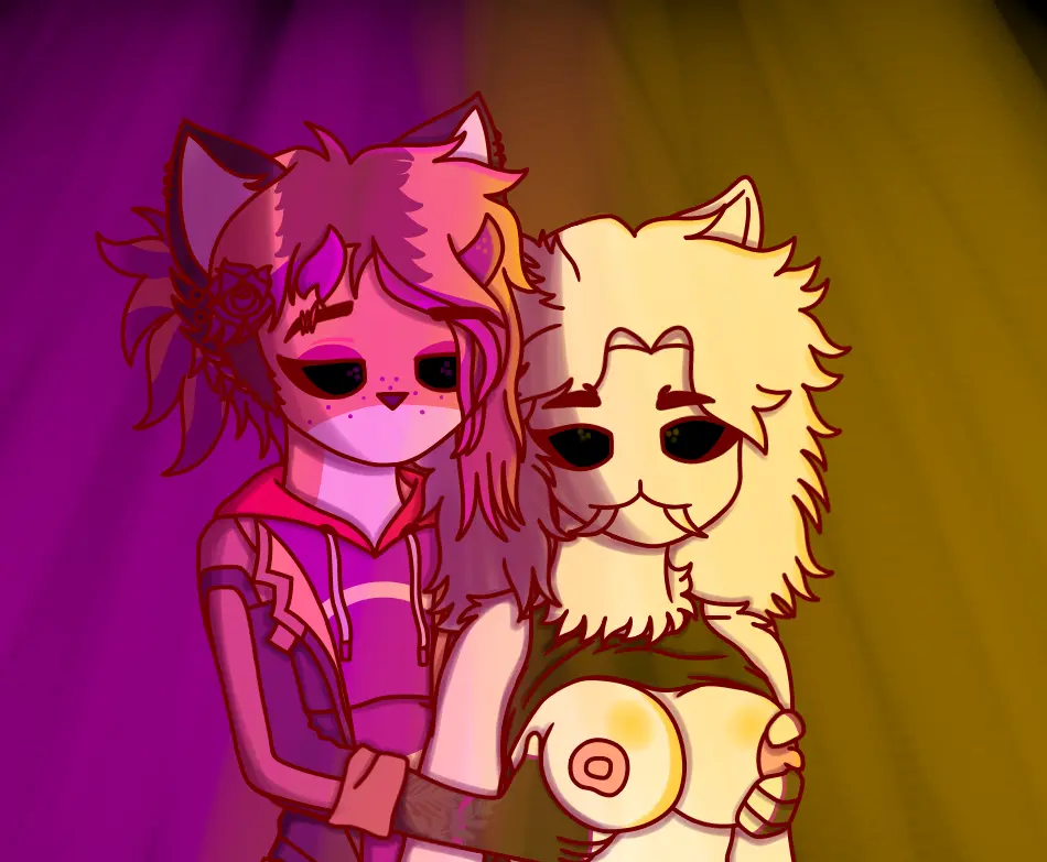 Image breasts,clothed,clothing,exposed_breasts,female,looking_at_viewer,nipples,shirt,simple_background,white_hair,nude,duo,flower_in_hair,accessory,digital_drawing_(artwork),digital_media_(artwork),hair_accessory,teeth,hair,pink_hair,anthro,canid,canine,canis,fur,mammal,black_eyes,horn,shirt_lift,flower,breast_grab,holding_breast,white_body,female/female,breast_squish,fingers,squish,hoodie,deer,fluffy,fox,plant,hybrid,raised_clothing,raised_shirt,raised_topwear,topwear,white_fur,pink_body,felid,fluffy_hair,pink_fur,clothing_lift,hand_on_breast,breast_play,saber-toothed_tiger,fluffy_ears,unknown_character,fluffy_neck_fur,kitsoonie,kitsoonie_(character)