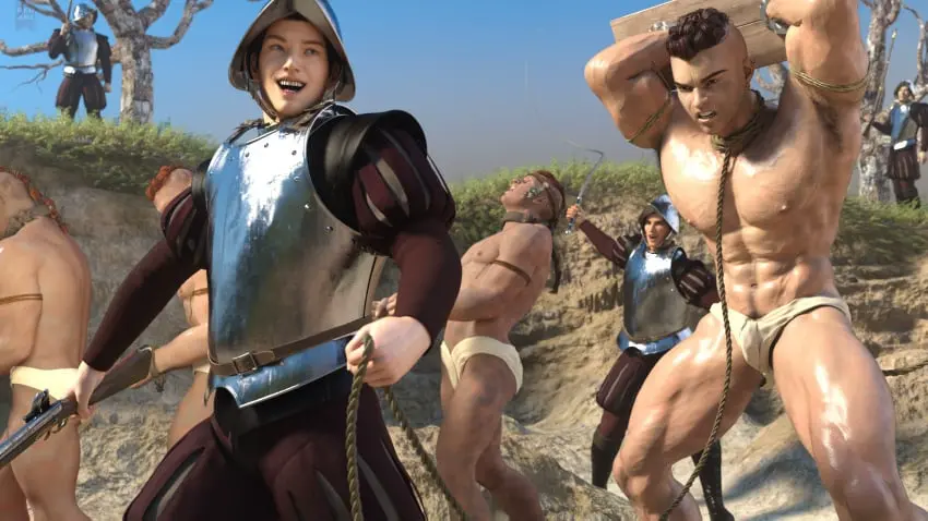 Image male,muscular,muscular_male,male_only,original,brown_hair,pubic_hair,3d,underwear_only,multiple_boys,humiliation,3d_(artwork),captured,oc,3d_model,male_focus,original_characters,multiple_males,muscles,evil_smile,masculine_male,humiliating,enslaved,slavery,forced_submission,abused,humiliated,cruelty,suffering,whipped,leo,masculine_slave,brosfate