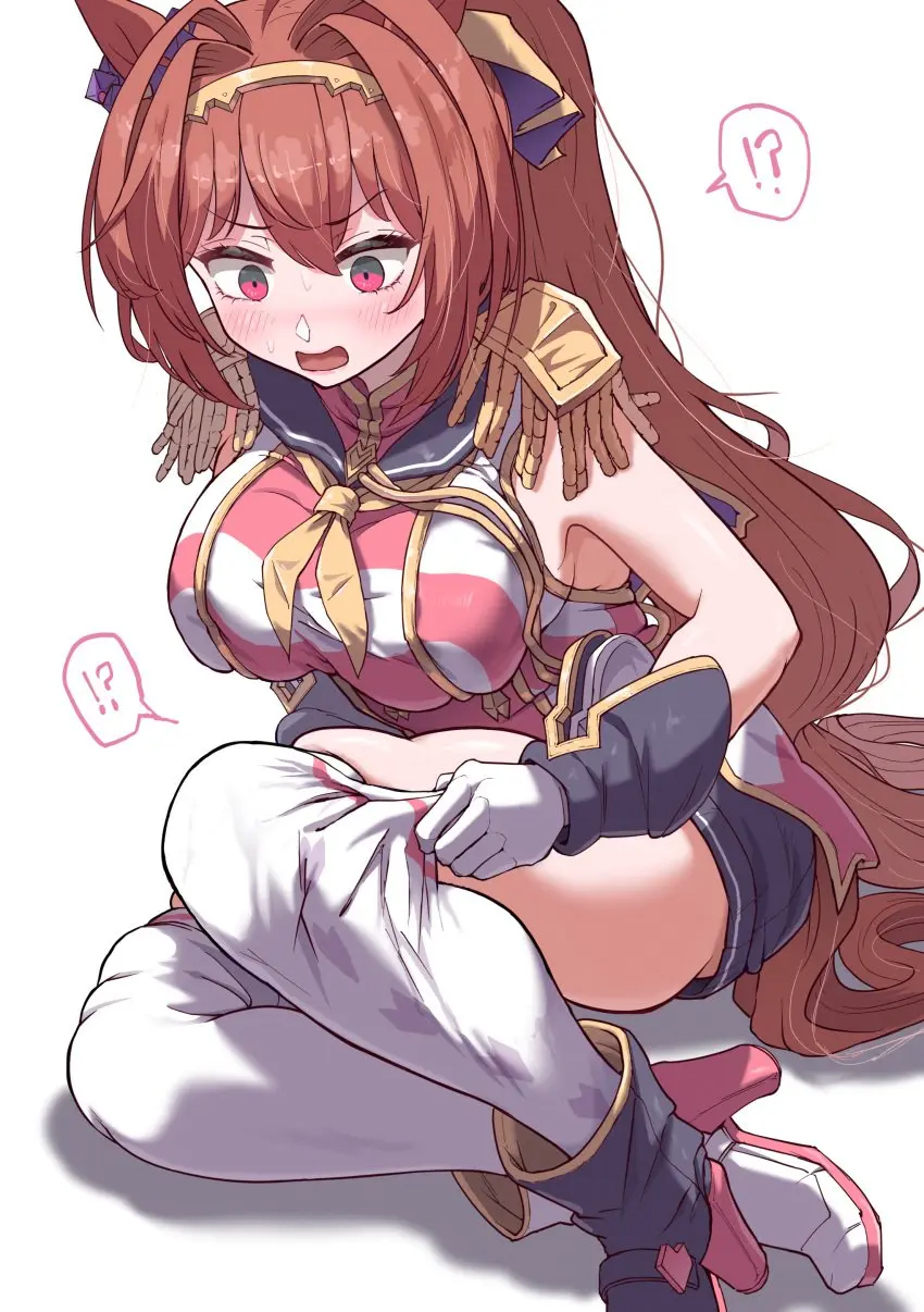 Image 1girls,blush,female,red_eyes,solo,thick_thighs,brown_hair,umamusume,umamusume_pretty_derby,daiwa_scarlet_(umamusume),itosu200,sakura_bakushin_o_(umamusume)_(cosplay)