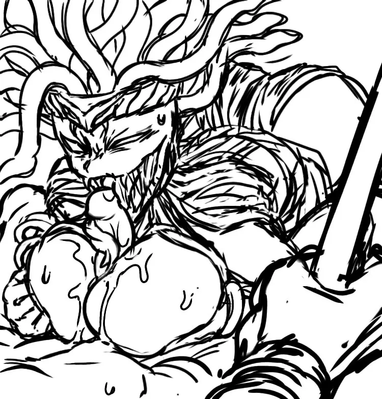 Image big_breasts,breasts,female,simple_background,licking_penis,penis,tongue_out,boobjob,ass_up,big_boobs,robe,butt_up,snake_hair,gorgon,medusa_(stick_war),stick_war,stick_war_3