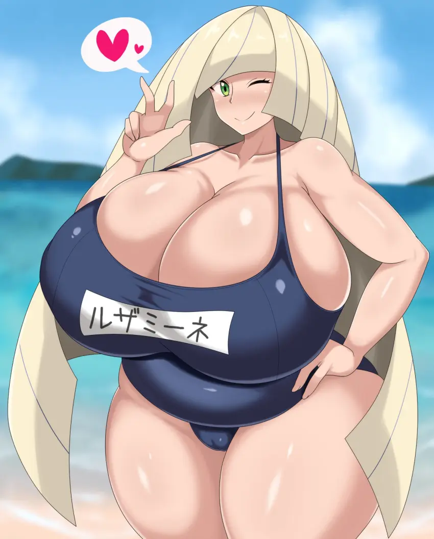 Image 1girls,breasts,female,long_hair,pokemon,thick_thighs,thighs,voluptuous,milf,wide_hips,hips,huge_breasts,massive_breasts,blonde_hair,green_eyes,one-piece_swimsuit,swimsuit,mature_female,bed,nintendo,outdoors,mother,chubby,bbw,lusamine_(pokemon),pokemon_sm,game_freak,borscht