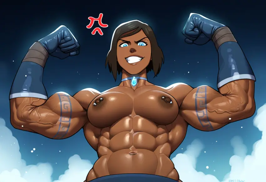 Image 1girls,female,female_only,human,looking_at_viewer,solo,elbow_gloves,gloves,sweat,veins,dark_skin,muscular,ai_generated,grin,looking_down,dark-skinned_female,sweatdrop,smug,latex,angry,sweating,nipple_piercing,abs,smirk,muscular_female,avatar_legends,water_tribe,piercings,latex_gloves,muscular_arms,veiny,korra,the_avatar,the_legend_of_korra,veiny_muscles,extreme_muscles,veiny_arms,gloopai
