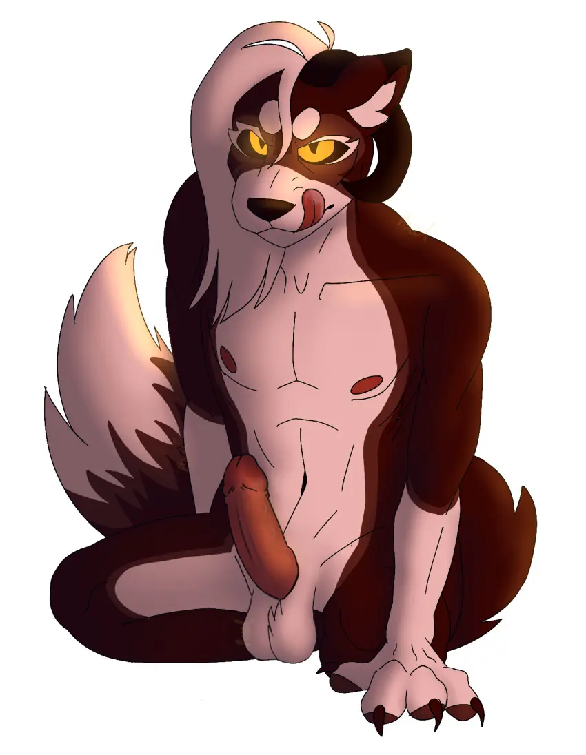 Image hi_res,looking_at_viewer,nipples,solo,licking,male,nude,penis,tail,tongue,erection,shaded,balls,hair,anthro,canid,canine,canis,fur,genitals,mammal,wolf,claws,licking_lips,humanoid_genitalia,signature,licking_own_lips,petrichor_woods,pixxilatedwolf