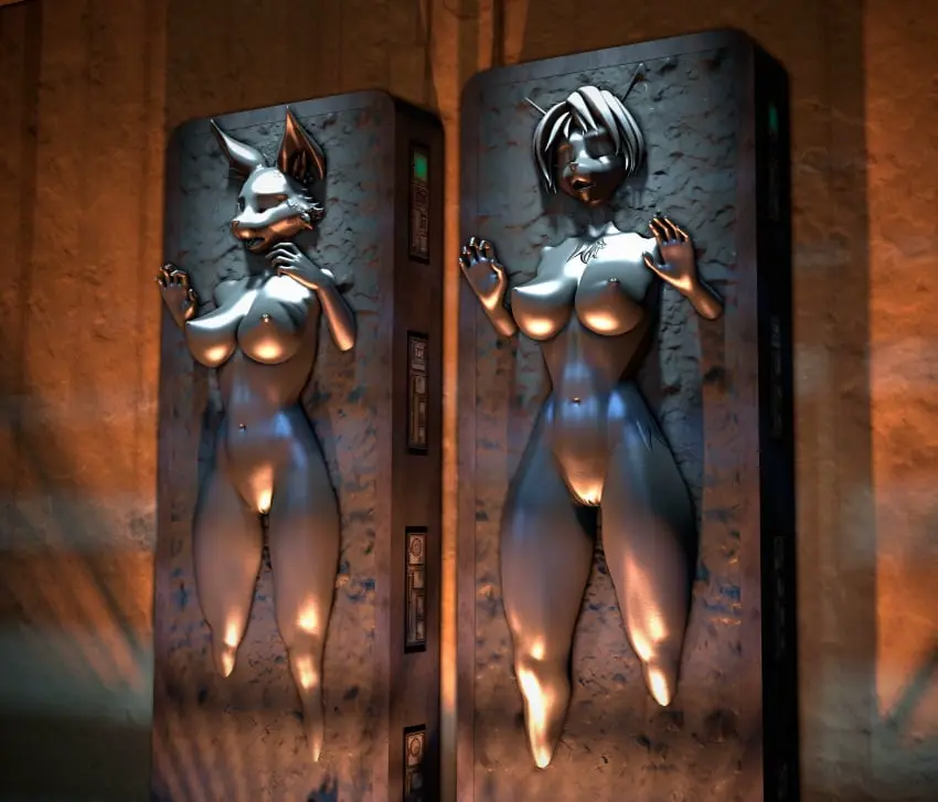 Image breasts,female,nipples,solo,nude,furry,anthro,alternate_version_available,nintendo,3d,star_wars,bound,source_filmmaker,krystal,star_fox,miyu_lynx,encasement,petrification,frozen,carbonite,sfmcarbonfreezer