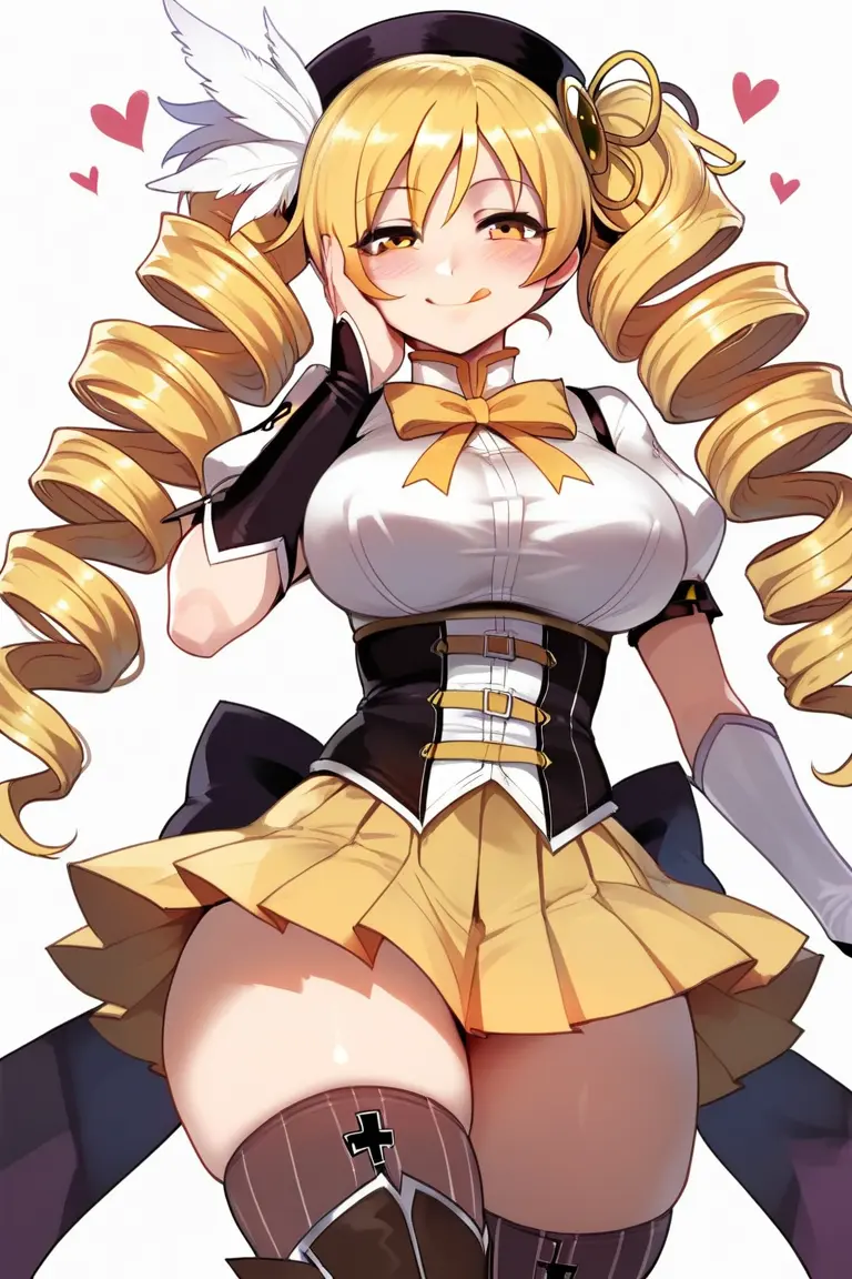 Image breasts,female,thick_thighs,ai_generated,huge_breasts,mahou_shoujo_madoka_magica,tomoe_mami,tharkica