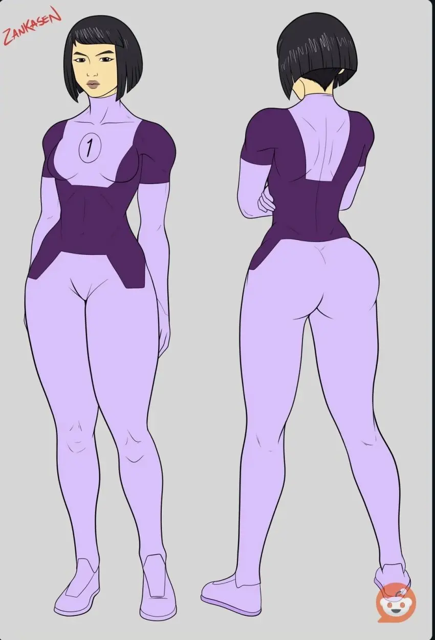 Image looking_at_viewer,ass,big_ass,fat_ass,bodysuit,invincible,character_sheet,dupli-kate,zankasen