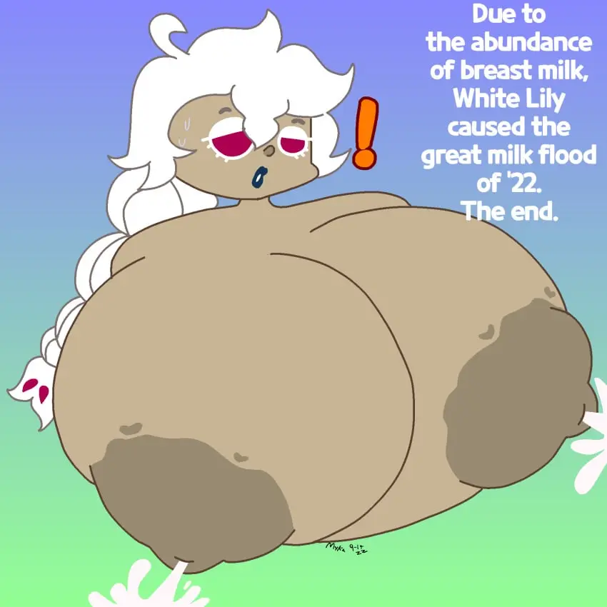 Image breasts,female,white_hair,hyper_breasts,lactation,cookie_run,nsfwmyka,white_lily_cookie