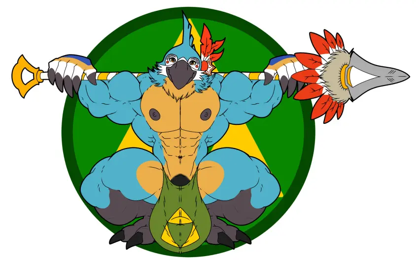 Image clothed,clothing,hi_res,looking_at_viewer,nipples,solo,male,navel,penis,underwear,barefoot,muscular,muscular_male,feet,male_only,anthro,nintendo,bulge,topless,genitals,muscular_anthro,pecs,2024,abs,avian,breath_of_the_wild,the_legend_of_zelda,barely_contained,kass_(tloz),rito,penis_base,darius_leodragon