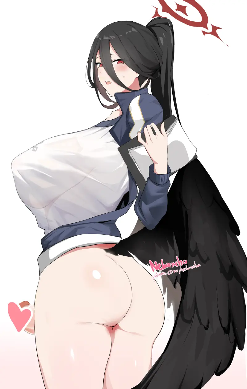 Image big_breasts,breasts,clothed,clothing,human,light_skin,long_hair,solo,standing,black_hair,penis,blue_archive,ass,big_ass,big_penis,1futa,erection,futanari,intersex,light-skinned_futa,sideboob,huge_breasts,wings,futa_only,hasumi_(blue_archive),bottomless,partially_clothed,translucent,translucent_clothing,hasumi_(gym_uniform)_(blue_archive),nebaneba