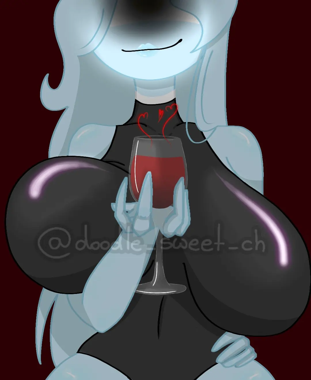 Image 1girls,big_breasts,breasts,female,long_hair,blue_hair,big_ass,seductive_smile,thighs,curvy_female,wine_glass,white-skinned_female,blue_skinned_female,black_swimsuit,white_skinned_female,countryhumans,countryhumans_girl,argentina_(countryhumans),doodle_sweet_ch