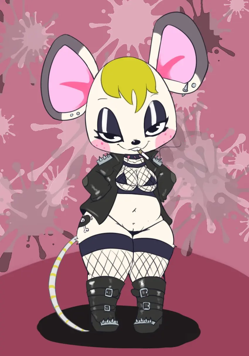 Image breasts,clothed,clothing,female,hi_res,looking_at_viewer,simple_background,smile,solo,navel,pussy,bikini,furry,big_hair,small_breasts,thick_thighs,freckles,wide_hips,tattoo,teeth,hair,pussy_peek,anthro,piercing,blonde_hair,nintendo,collar,slightly_chubby,footwear,fur,genitals,grey_body,grey_fur,mammal,black_eyes,ear_piercing,black_bikini,eyeshadow,makeup,fishnets,animal_crossing,legwear,white_body,video_games,front_view,mouse,murid,swimwear,boots,topwear,short_stack,white_fur,spikes,shoes,buckteeth,cigarette,murine,rodent,black_clothing,black_footwear,fishnet_clothing,fishnet_legwear,open_clothing,smoking,spiked_collar,pink_background,black_eyeshadow,black_topwear,open_topwear,rosy_cheeks,dipstick_ears,multicolored_ears,object_in_mouth,black_boots,black_swimwear,fishnet_topwear,cigarette_in_mouth,hand_in_pocket,two-piece_swimsuit,pockets,hip_tattoo,ear_markings,bella_(animal_crossing),hands_in_both_pockets,vono