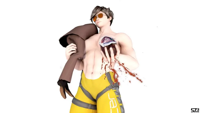 Image female,male,muscular,size_difference,3d,smaller_male,topless_female,abs,muscular_female,larger_female,overwatch,overwatch_2,tracer,muscular_arms,muscular_thighs,gore,aviator_sunglasses,death,male_death,team_fortress_2,samnik73,spy_(team_fortress_2),stronger_female