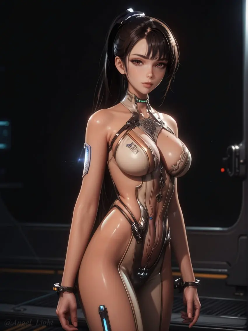 Image 1girls,breasts,brown_eyes,female,black_hair,wide_hips,ai_generated,bodysuit,eve_(stellar_blade),stellar_blade,android,angel_light,angel_light_(artist)