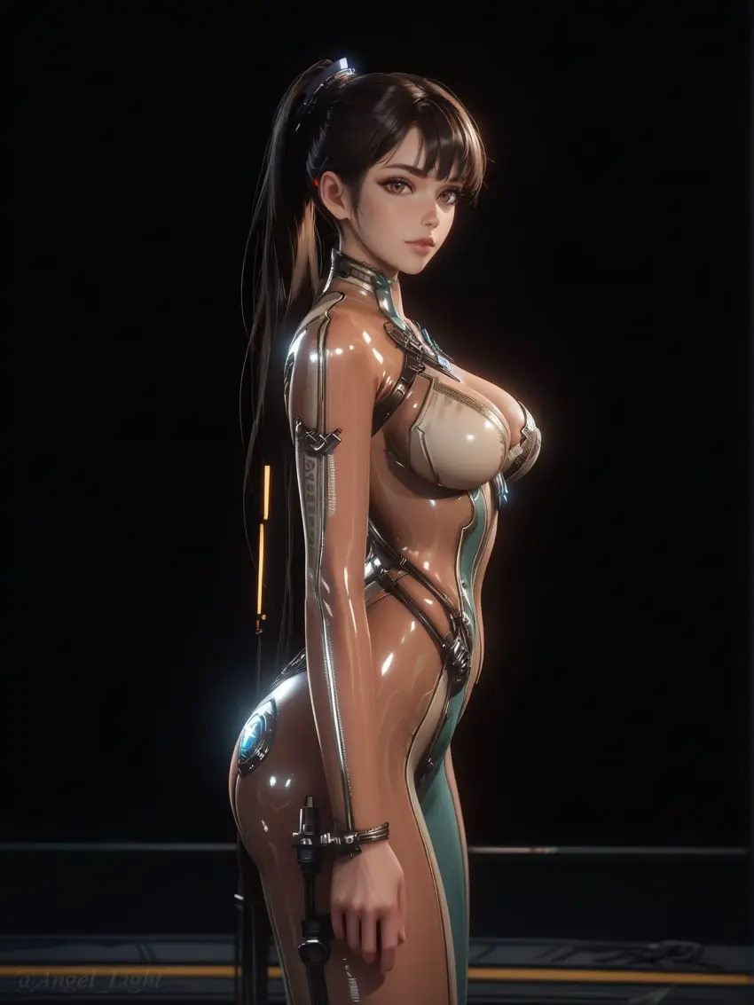Image 1girls,breasts,brown_eyes,female,black_hair,ass,wide_hips,ai_generated,bodysuit,eve_(stellar_blade),stellar_blade,android,angel_light,angel_light_(artist)
