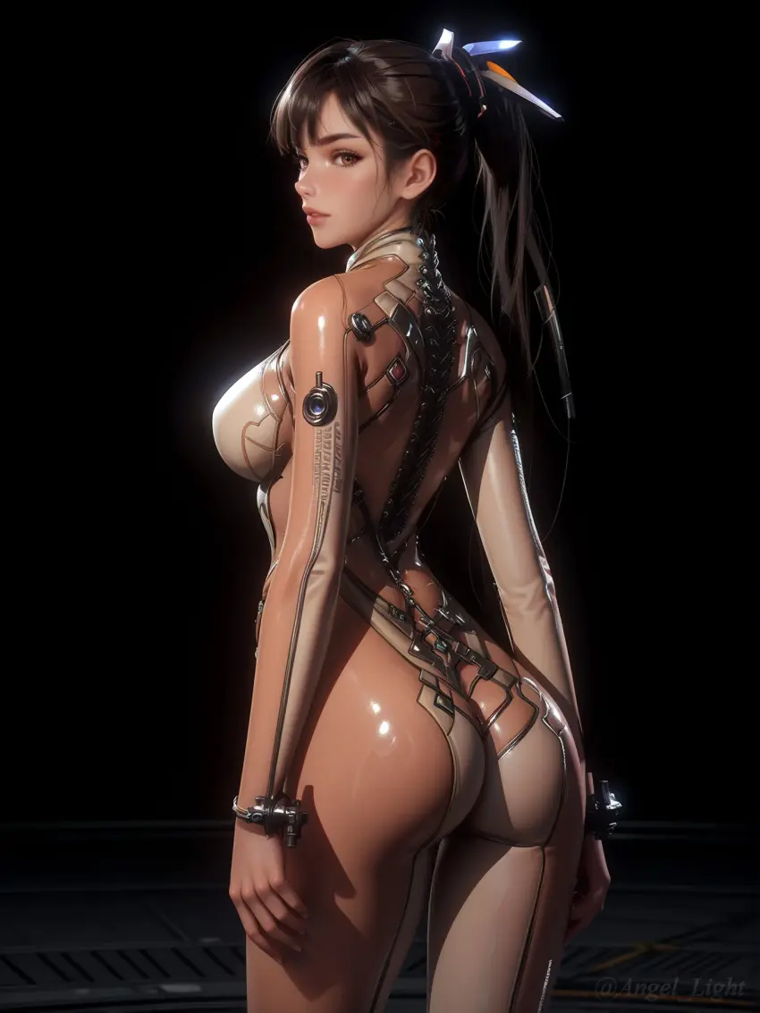 Image 1girls,breasts,brown_eyes,female,black_hair,ass,wide_hips,ai_generated,bodysuit,eve_(stellar_blade),stellar_blade,android,angel_light,angel_light_(artist)