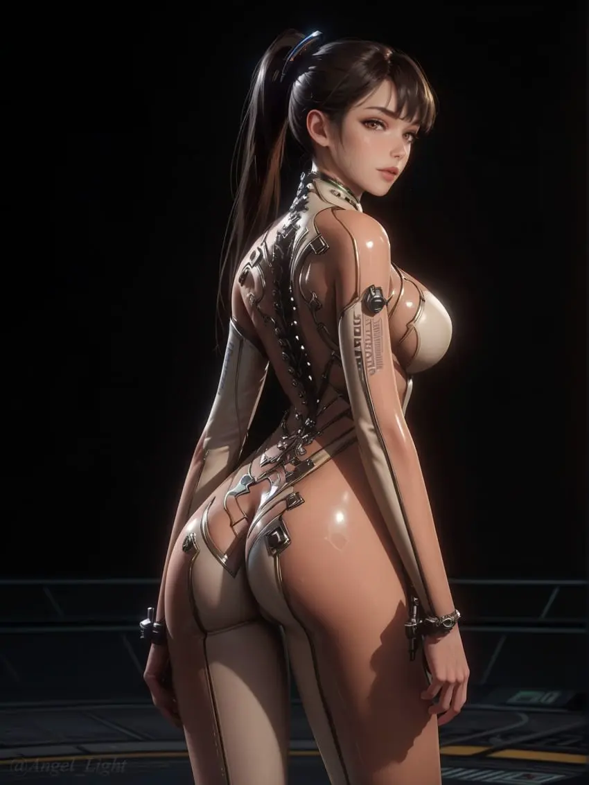 Image 1girls,breasts,brown_eyes,female,black_hair,ass,wide_hips,ai_generated,bodysuit,eve_(stellar_blade),stellar_blade,android,angel_light,angel_light_(artist)