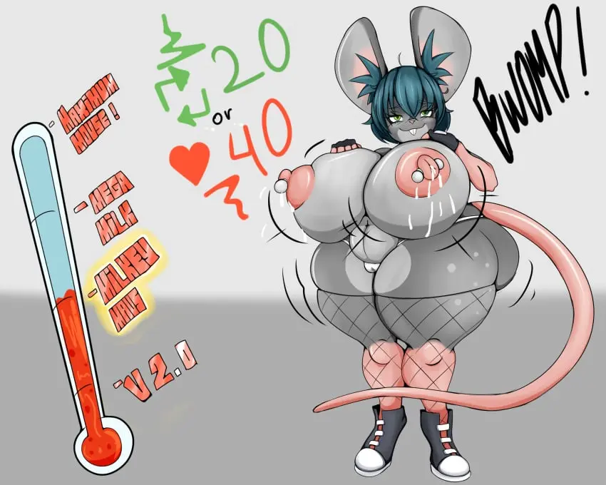 Image big_breasts,breasts,clothing,female,hi_res,nipples,solo,ass,big_butt,huge_butt,thick_thighs,humanoid,solo_focus,huge_breasts,anthro,piercing,text,lactating,bodily_fluids,mammal,sound_effects,legwear,nipple_piercing,mouse,murid,huge_thighs,murine,rodent,fishnet_clothing,fishnet_legwear,onomatopoeia,growth,scientific_instrument,growth_lines,growth_sequence,maze_(mazemaus),mazemaus,thermometer