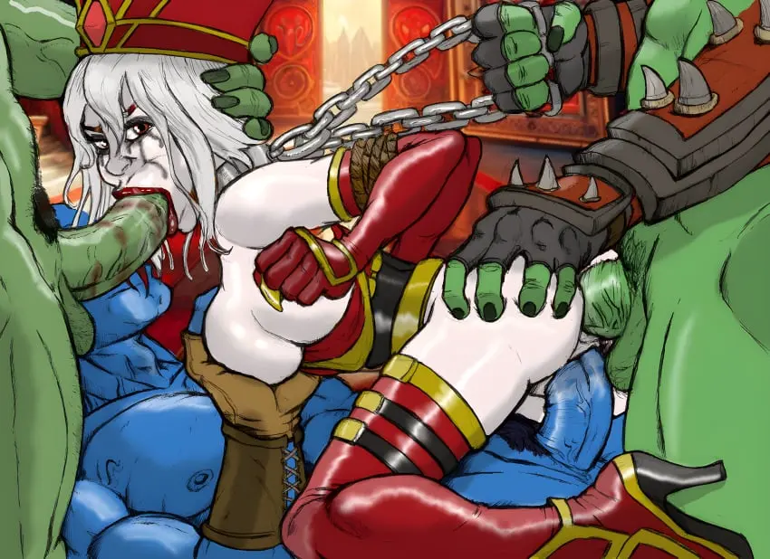 Image 1girls,female,human,light-skinned_female,light_skin,white_hair,male,oral,penis,sex,fellatio,anal,anal_sex,green_skin,lipstick_mark,lipstick_on_penis,vaginal_penetration,vaginal_sex,warcraft,world_of_warcraft,blowjob,oral_sex,restrained,triple_penetration,collar,forced,interspecies,rape,runny_makeup,groping,leash,troll,gangbang,blizzard_entertainment,orc,orc_(warcraft),orc_male,orced,blue_skin,arms_behind_back,rope,groping_breasts,all_three_filled,ruined_makeup,human_(world_of_warcraft),sally_whitemane,groping_ass,troll_(warcraft),dimslair